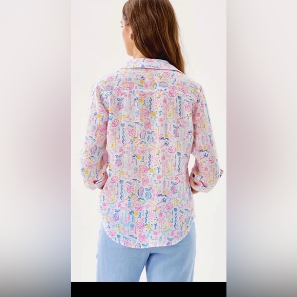 NWOT Lilly Pulitzer Seacoast Linen Summer Serenade Button Down - Picture 2 of 11